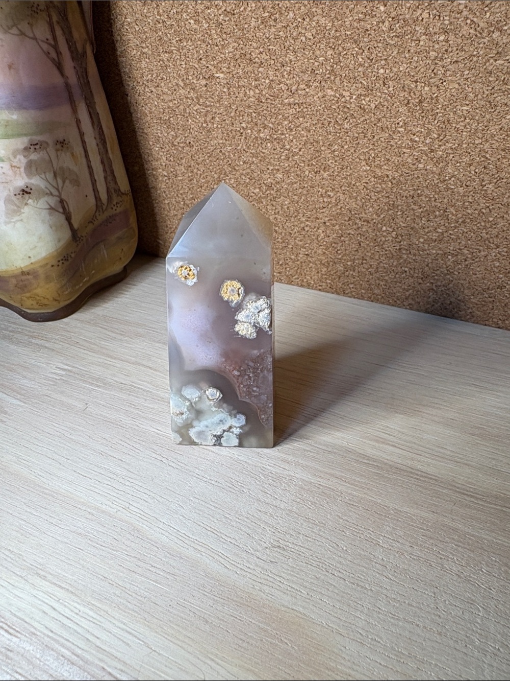 Polished Flower Agate Tower - Pink and Cream Decorative Accent